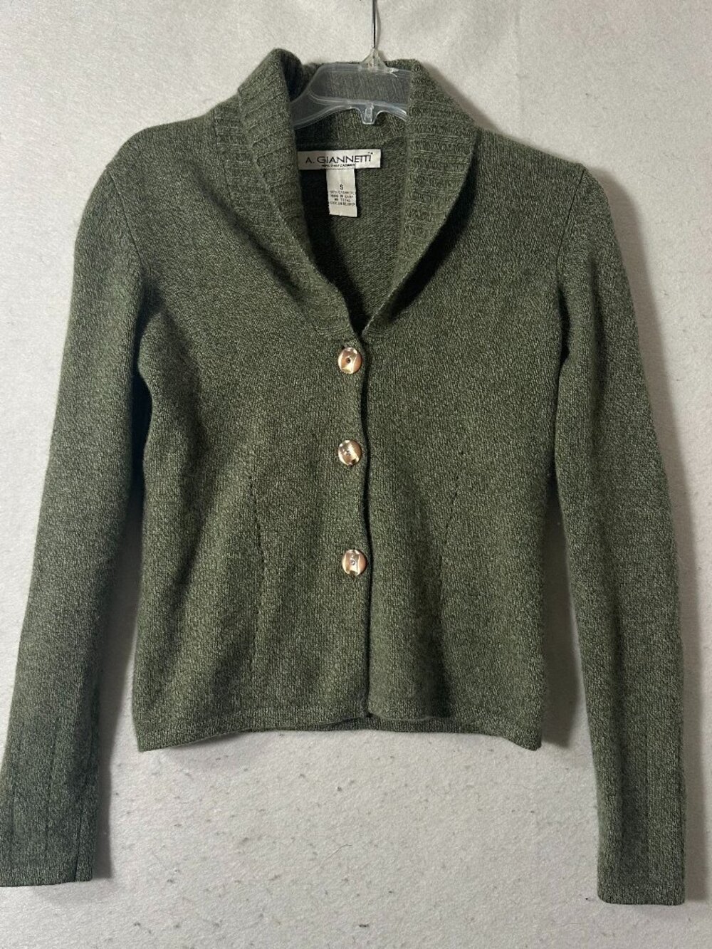 A. Gianetti sz S 100% CASHMERE green Cardigan Sweater  shawl collar cottagecore